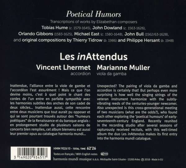 Les inAttendus '시적 유머' - 아코디언과 비올라 다 감바로 연주하는 17세기 영국 음악 (Poetical Humors - Transkriptionen Fur Viola Da Gamba & Akkordeon) 레진아탕듀