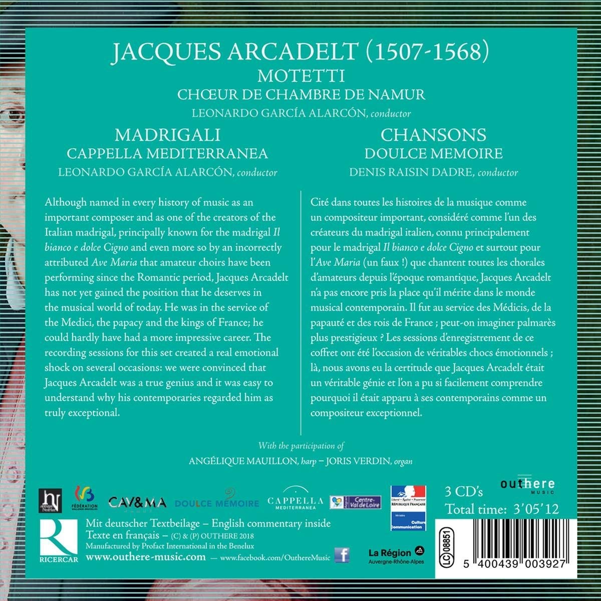 Cappella Mediterranea 아르카델트: 마드리갈, 샹송, 모테트 작품집 (Jacques Arcadelt: Madrigali, Chansons, Motetti) 카펠라 메디테라네아 [3CD Boxset]