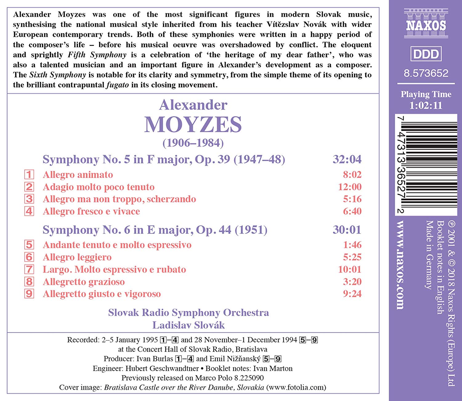 Ladislav Slovak 모이제스: 교향곡 5번, 6번 (Moyzes: Symphonies Nos.5 & 6)