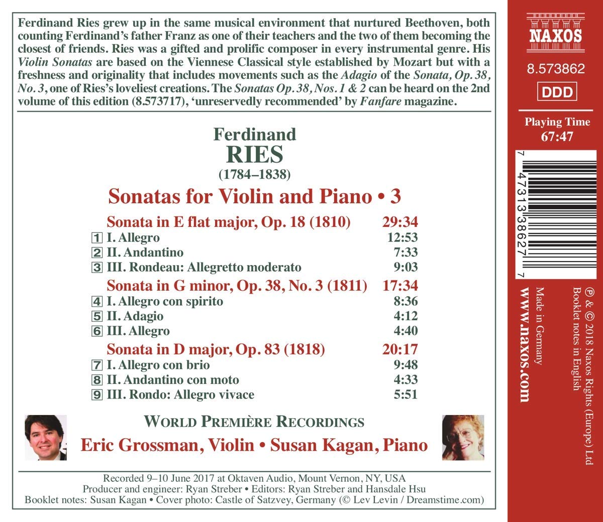 Eric Grossman 페르디난트 리스: 바이올린 소나타 3집 (Ferdinand Ries: Sonatas for Violin and Piano 3) 