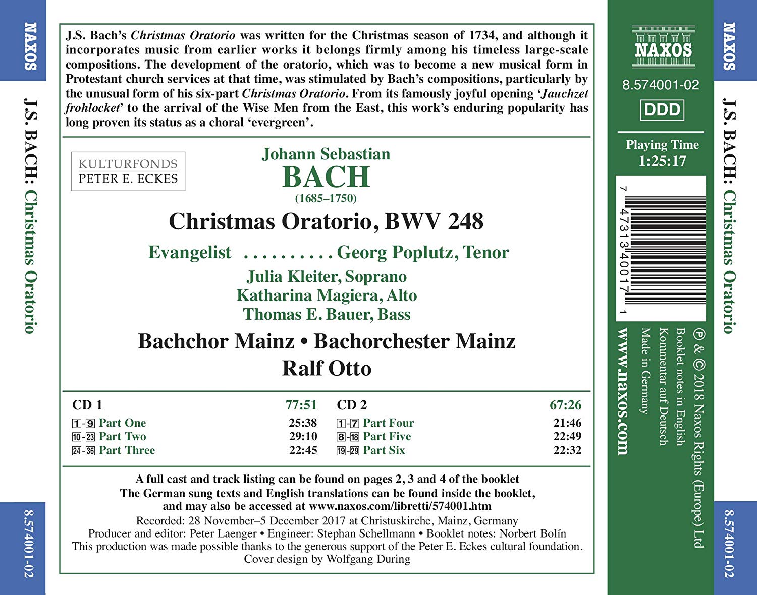 Ralf Otto 바흐: 크리스마스 오라토리오 - BWV.248 (Bach: Christmas Oratorio) 오토 랄프 [2CD]