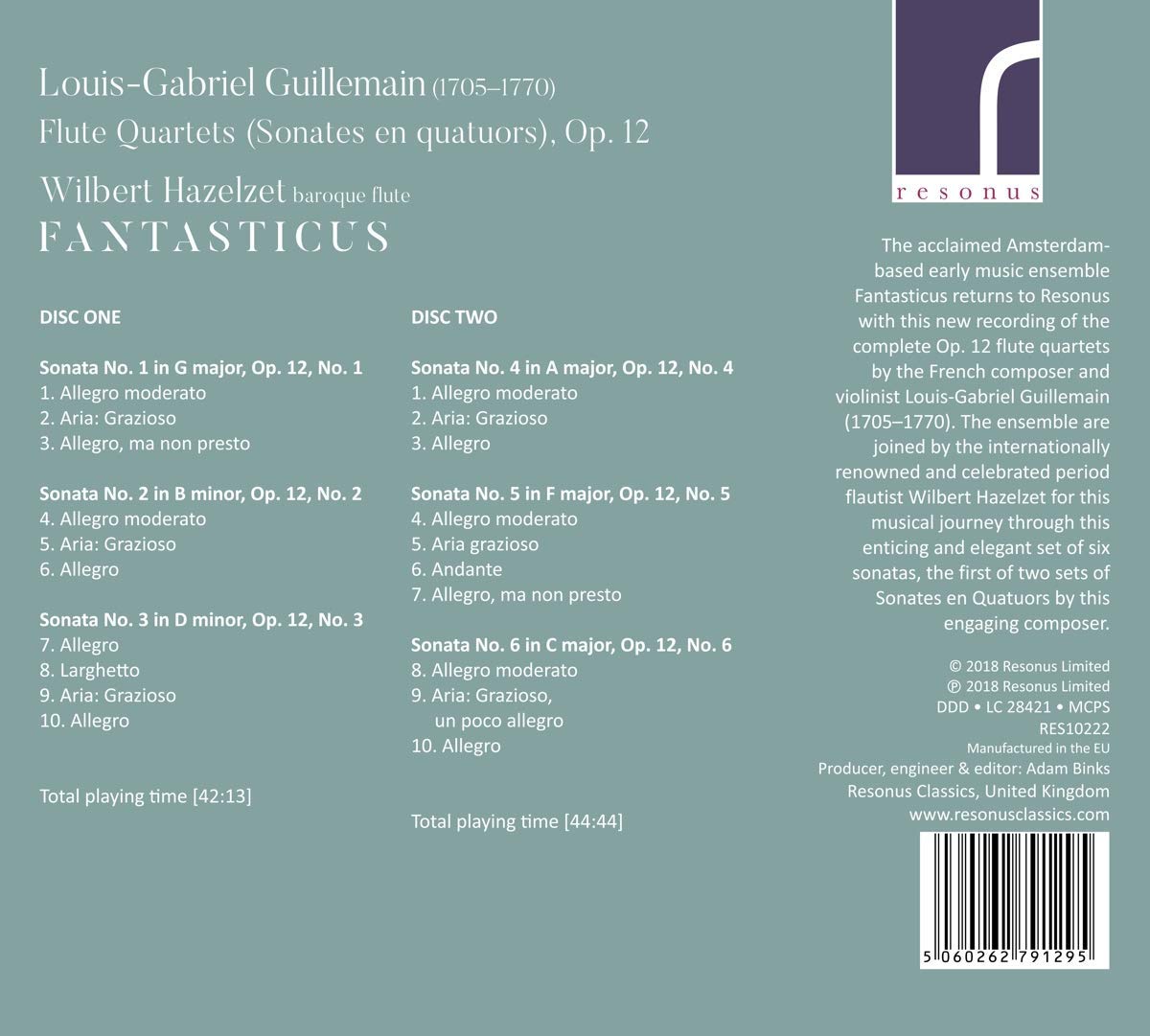Wilbert Hazelzet 기예망: 플루트 사중주 (Guillemain: Flute Quartets, OP.12) 