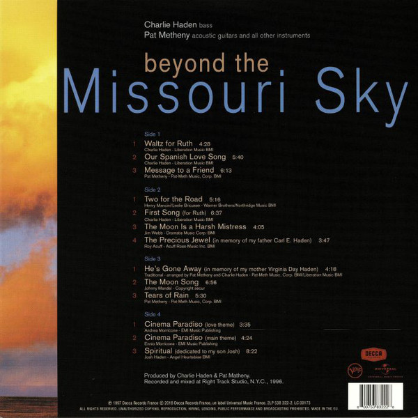 Charlie Haden / Pat Metheny - Beyond The Missouri Sky 찰리 헤이든 & 팻 메스니 [2LP]