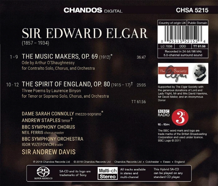 Andrew Davis 엘가: 더 뮤직 메이커즈, 잉글랜드의 정신 (Elgar: The Music Makers, The Spirit Of England) 앤드류 데이비스