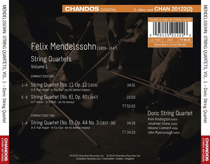 Doric String Quartet 멘델스존: 현악 사중주 1집 - 도릭 현악 사중주단 (Mendelssohn: String Quartets Vol.1) 