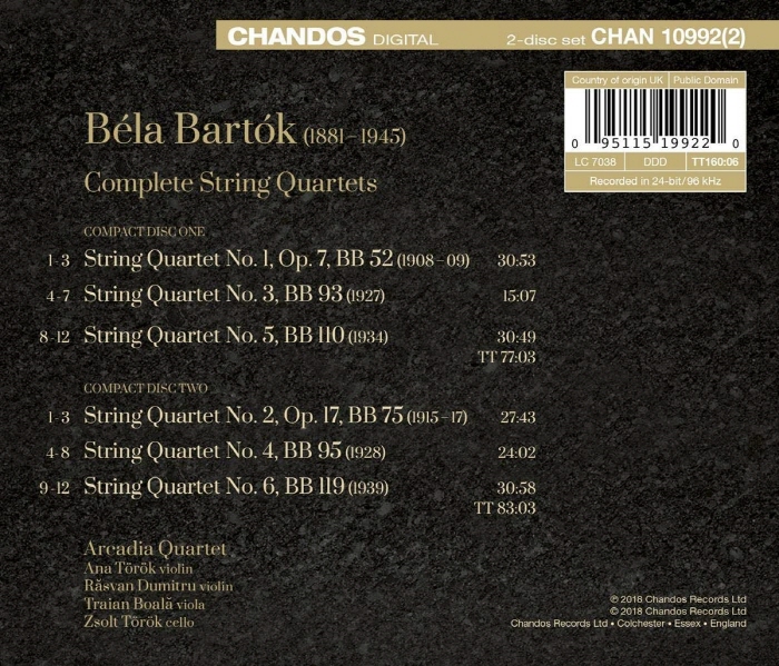 Arcadia String Quartet 바르톡: 현악 4중주 전곡 (Bartok: String Quartets Nos. 1-6) 