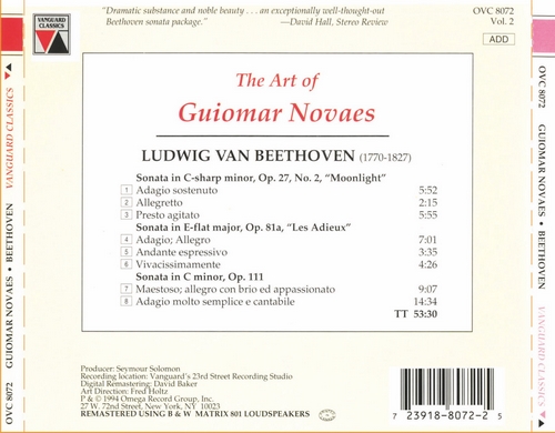 Guiomar Novaes 베토벤: 월광, 피아노 소나타 26번, 32번 Op. 111 (Beethoven: Piano Sonata No. 11, 26, 32 Op. 111)