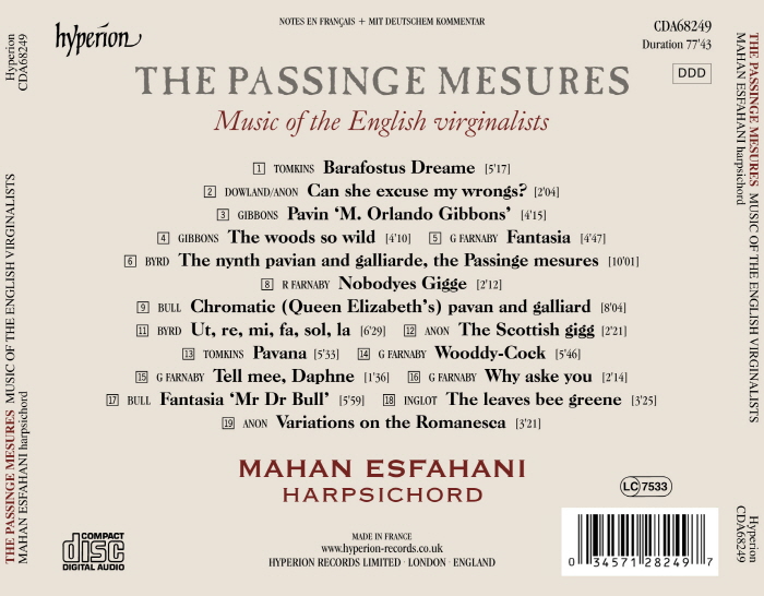 Mahan Esfahani 영국 작곡가들의 건반 작품 [하프시코드 연주반] (The Passinge Mesures)