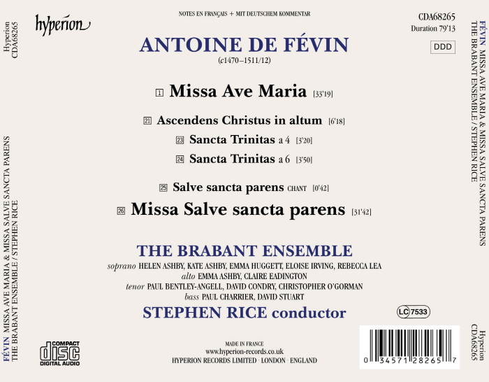 The Brabant Ensemble 페뱅: 미사 아베 마리아, 미사 살베 상크타 파렌스 (Fevin: Missa Ave Maria & Missa Salve sancta parens)