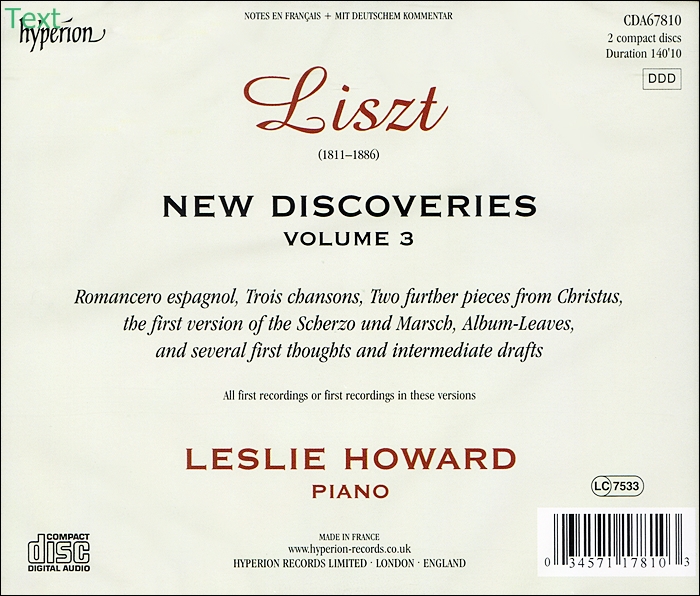Leslie Howard 리스트: 새로운 발견 3집 (Liszt: New Discoveries Vol. 3)