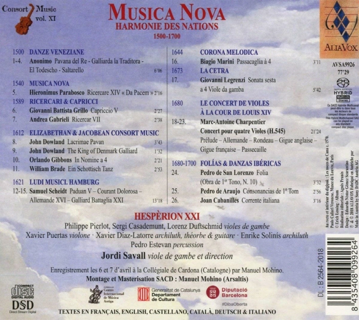 Jordi Savall 1500-1700년 비올 콘소트 음악 모음집 [무지카 노바] (Musica Nova)
