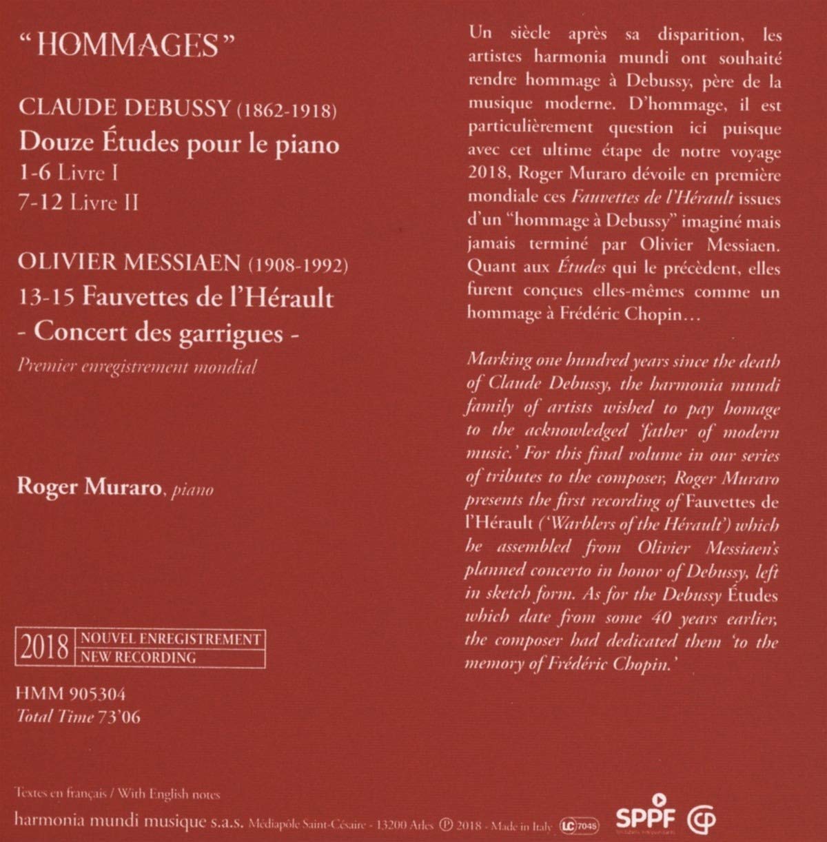 Roger Muraro 드뷔시: 12개의 연습곡 / 메시앙: 지중해 연안의 콘체르토 (Debussy: 12 Etudes / Messiaen: Fauvettes de l'Herault - Concert des Garrigues)