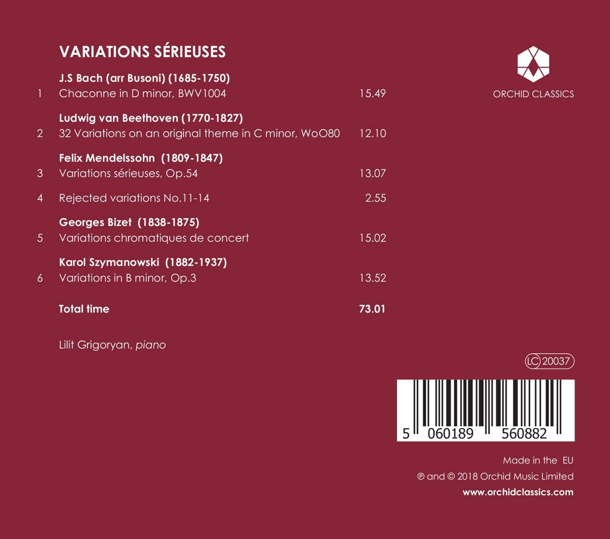 Lilit Grigoryan 피아노 독주집 - 베토벤: 32개의 변주곡 / 멘델스존: 진지한 변주곡