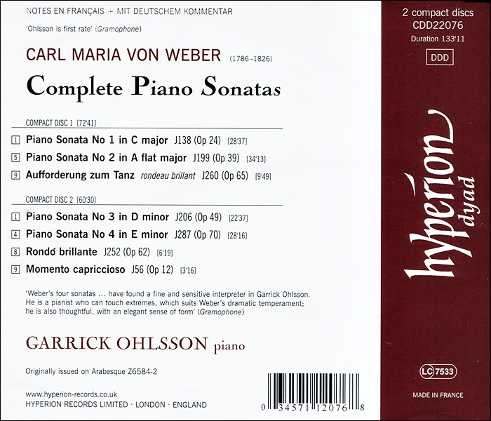 Garrick Ohlsson 베버: 피아노 소나타 전집 (Weber: Complete Piano Sonatas)