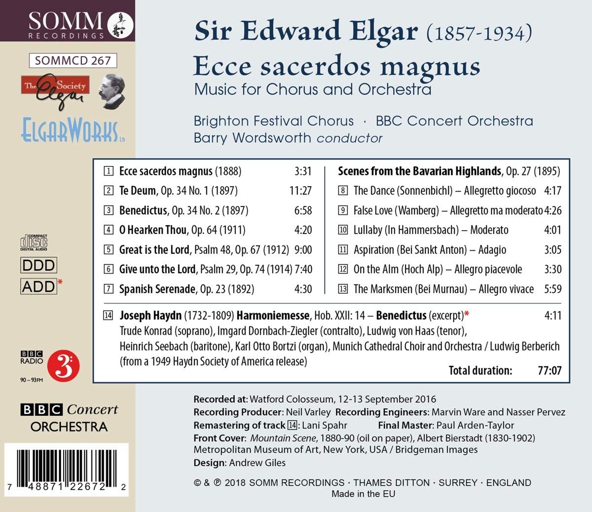 Barry Wordsworth 엘가: 합창과 오케스트라를 위한 음악 (Elgar: Ecce Sacerdos Magnus - Music for Chorus and Orchestra)