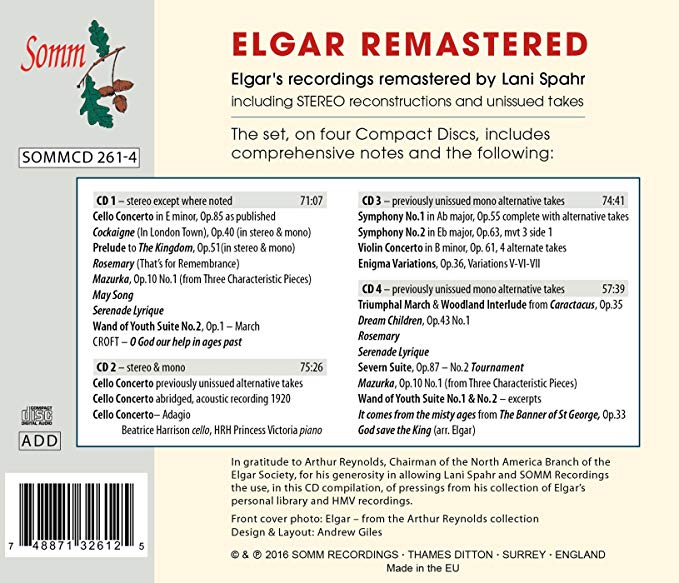 Edward Elgar 엘가: 첼로 협주곡, 바이올린 협주곡, 수수께끼 변주곡, 교향곡 1번, 2번 외 (Elgar Remastered) [4CD]