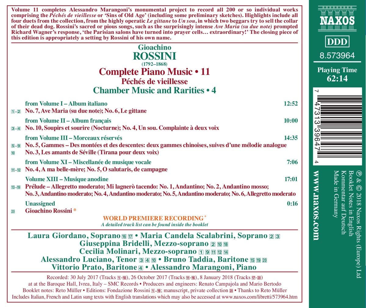 Alessandro Marangoni 로시니: 피아노 작품 11집 (Rossini: Complete Piano Music 11)