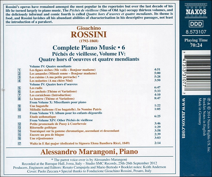 Alessandro Marangoni 로시니: 피아노 작품 6집 (Rossini: Complete Piano Music 6)