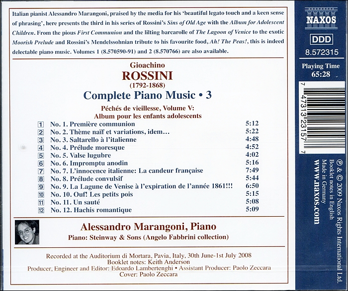 Alessandro Marangoni 로시니: 피아노 작품 3집 (Rossini: Complete Piano Music 3)