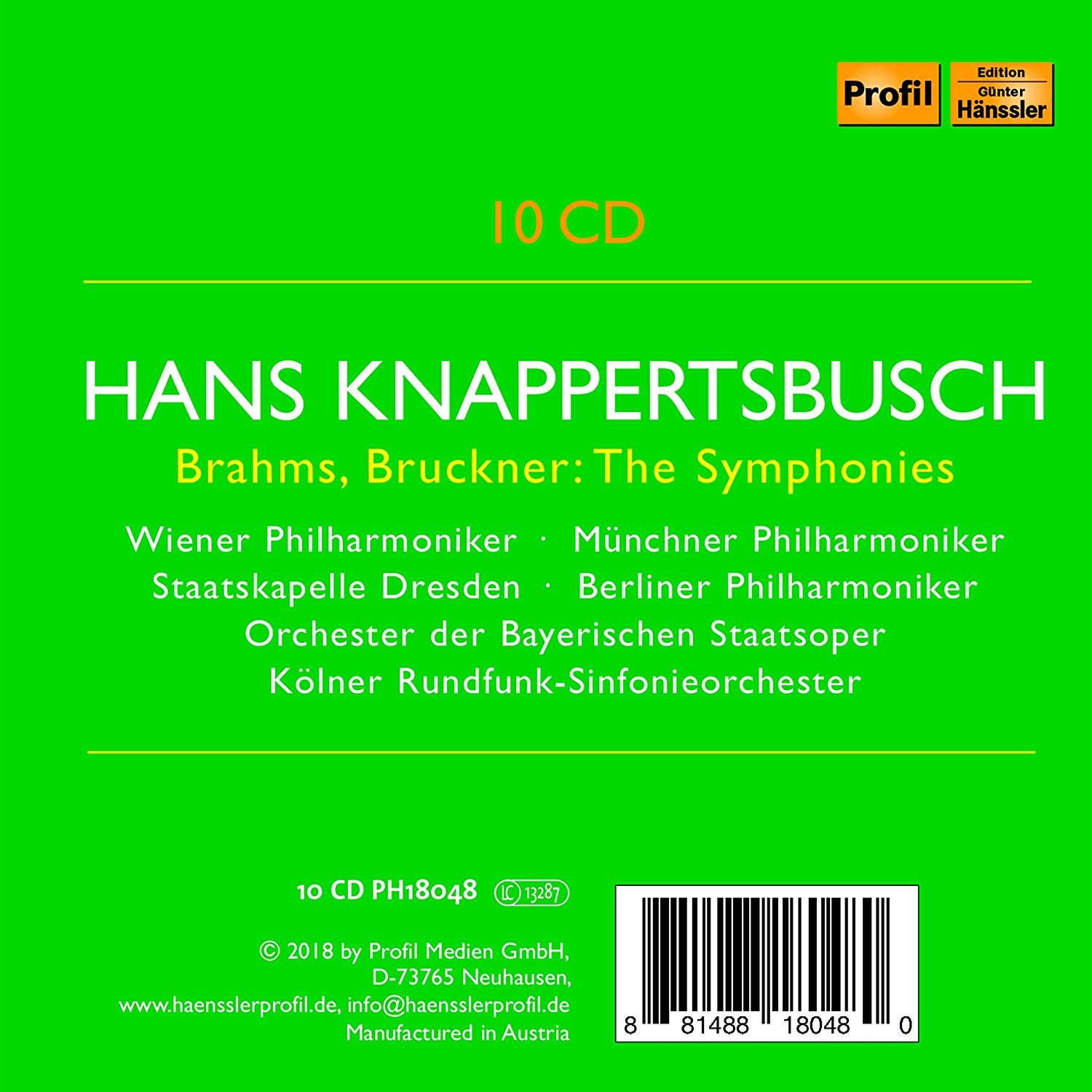 Hans Knappertsbusch 브람스: 교향곡 전곡 / 브루크너: 교향곡 3-5, 7-9번 (Brahms: Complete Symphonies / Bruckner: Symphonies Nos. 3-5, 7-9) [10CD Boxset]