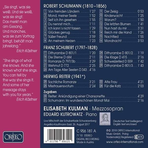 Elisabeth Kulman / Eduard Kutrowatz 독일 가곡 모음집 (Schumann / Schubert / Reiter: Lieder)