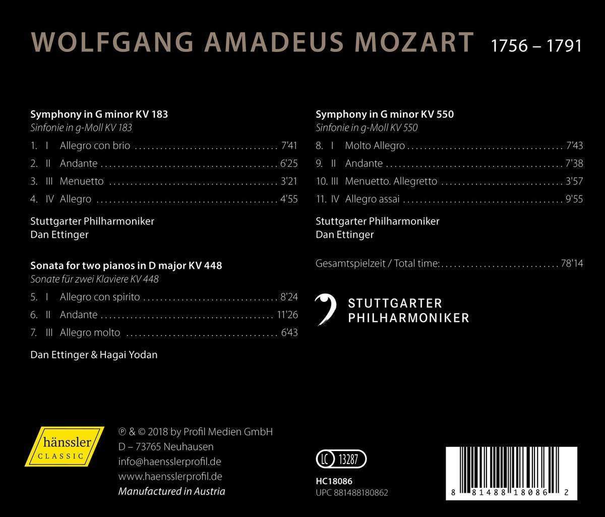 Dan Ettinger 모차르트: 교향곡 25, 40번, 두 피아노를 위한 소나타 (Mozart: Symphony K.183, 550, Sonata for 2 Pianos K. 448)