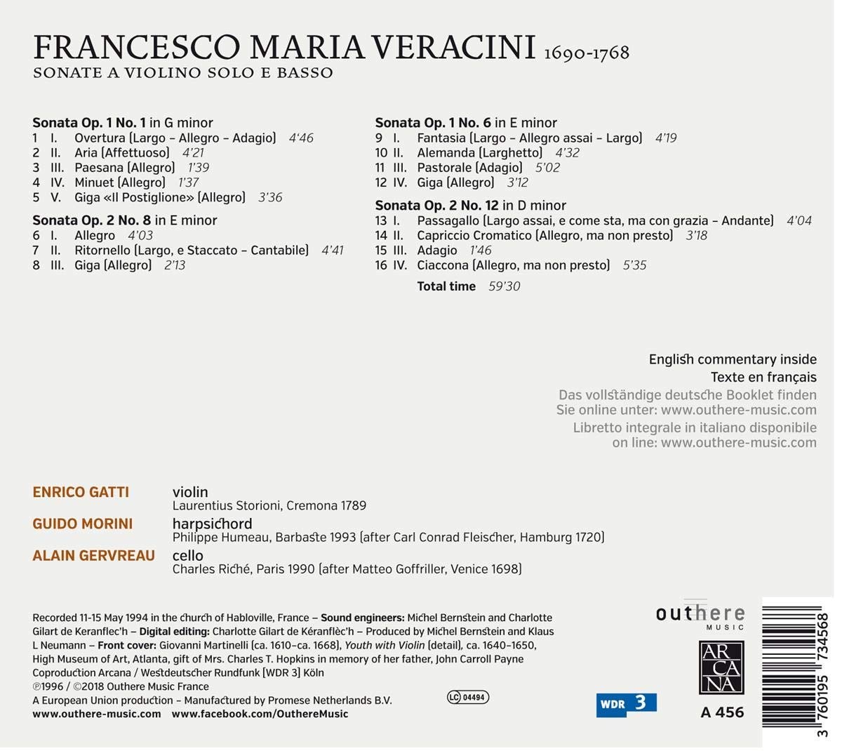 Enrico Gatti 베라치니: 바이올린 소나타 (Veracini: Sonate A Violino Solo E Basso)