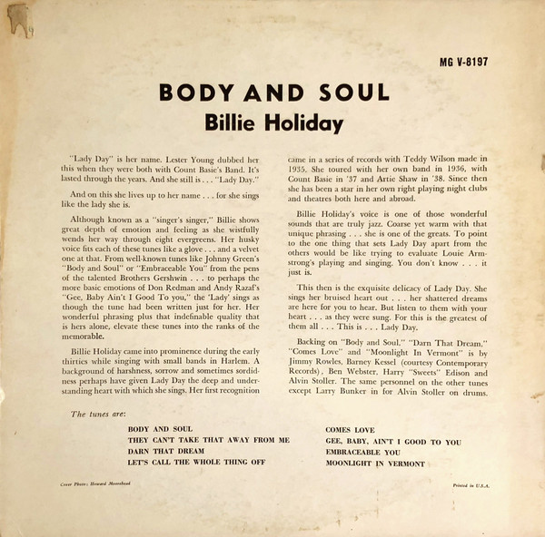 Billie Holiday (빌리 홀리데이) - Body And Soul [LP]