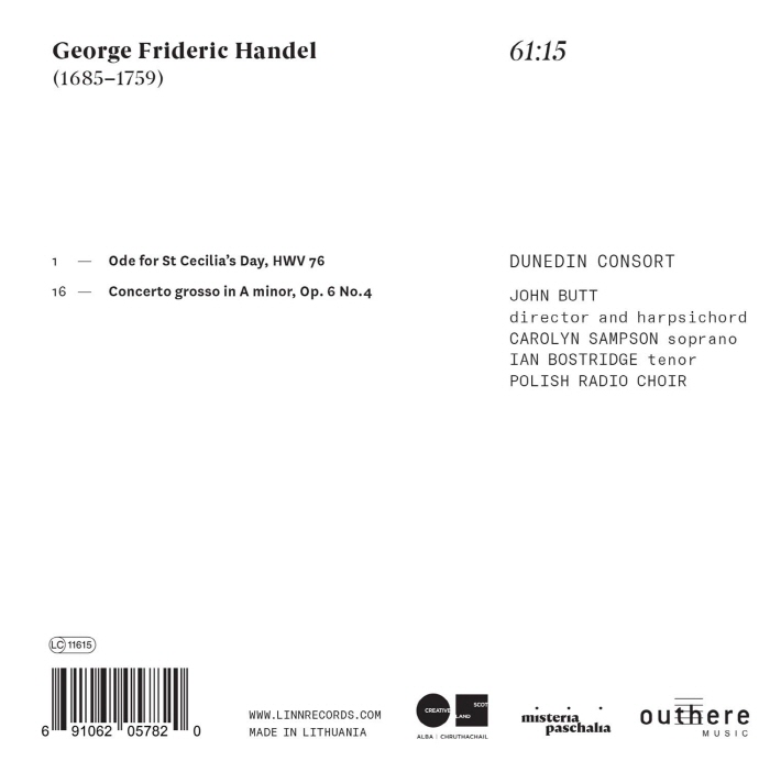 Carolyn Sampson 헨델: 성 세실리아 축일을 위한 오드, 콘체르토 그로소 Op.6-4 (Handel: Ode for St Cecilia’s Day)