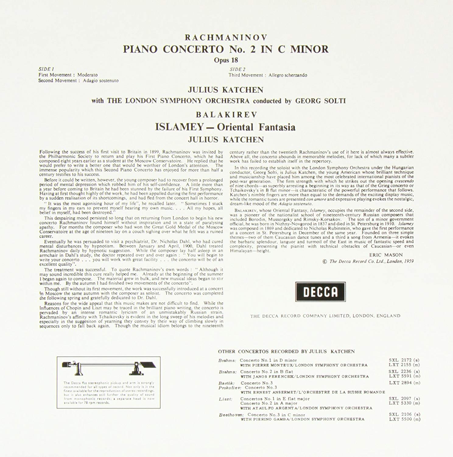 Julius Katchen 라흐마니노프: 피아노 협주곡 2번 / 발라키레브: 이슬라메이 (Rachmaninov: Piano Concerto No.2) [LP]