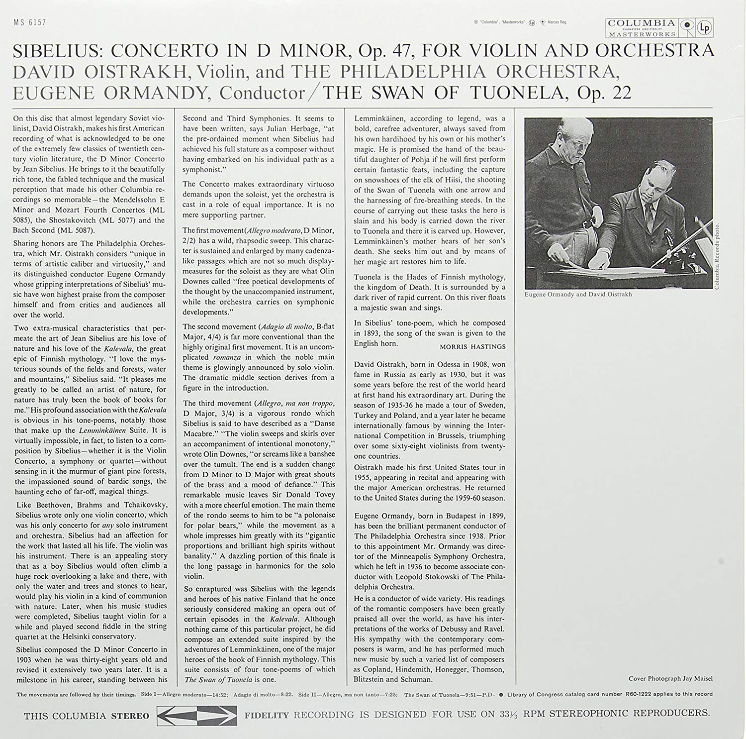 David Oistrakh 시벨리우스: 바이올린 협주곡, 튜오넬라의 백조 - 다비드 오이스트라흐 [LP]