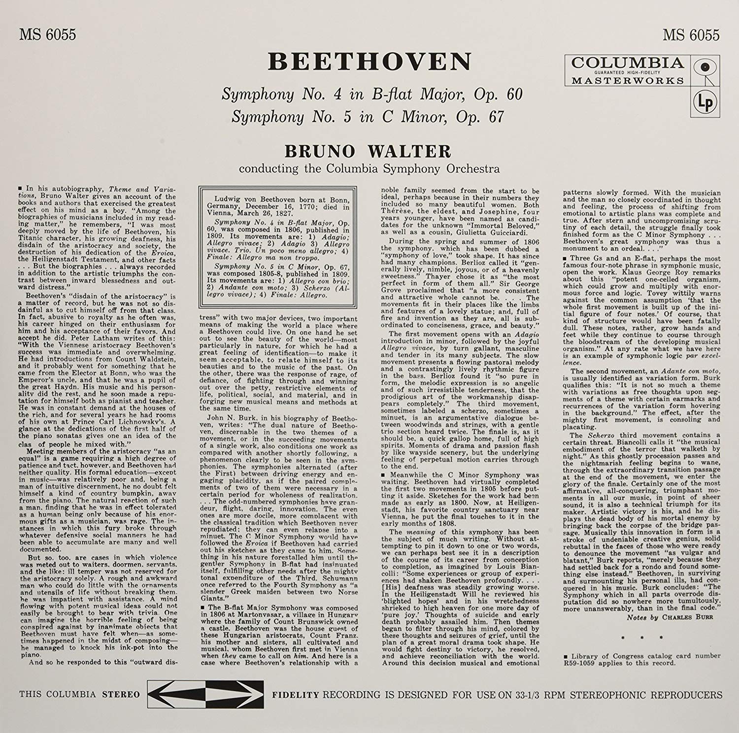 Bruno Walter 베토벤: 교향곡 4번, 5번 (Beethoven: Symphonies Nos. 4 & 5) [LP]