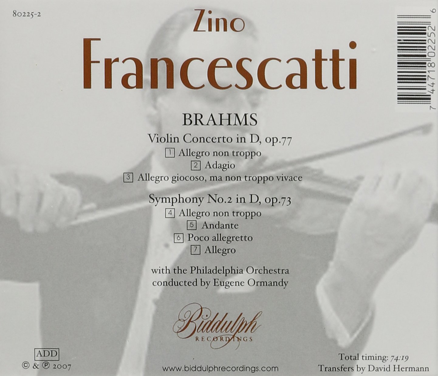 Zino Francescatti 브람스: 바이올린 협주곡 op.77 ＆ 교향곡 2번 op.73 (Brahms: Violin Concerto in D, Symphony No.2 in D)