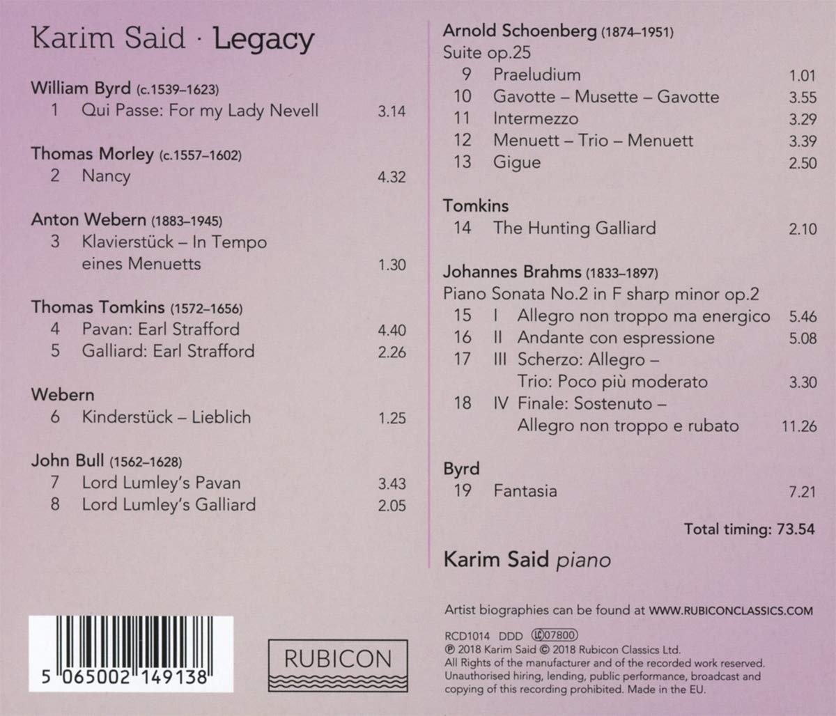 Karim Said 카림 사이드 피아노 독주집 - '레거시' ('Legacy' - Byrd / Schoenberg / Morley / Tomkins)