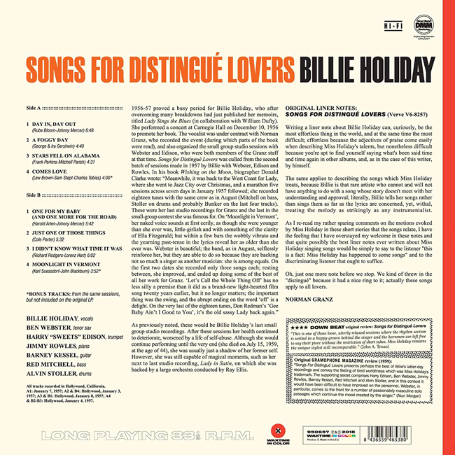 Billie Holiday (빌리 홀리데이) - Songs For Distingue Lovers [레드 컬러 LP]