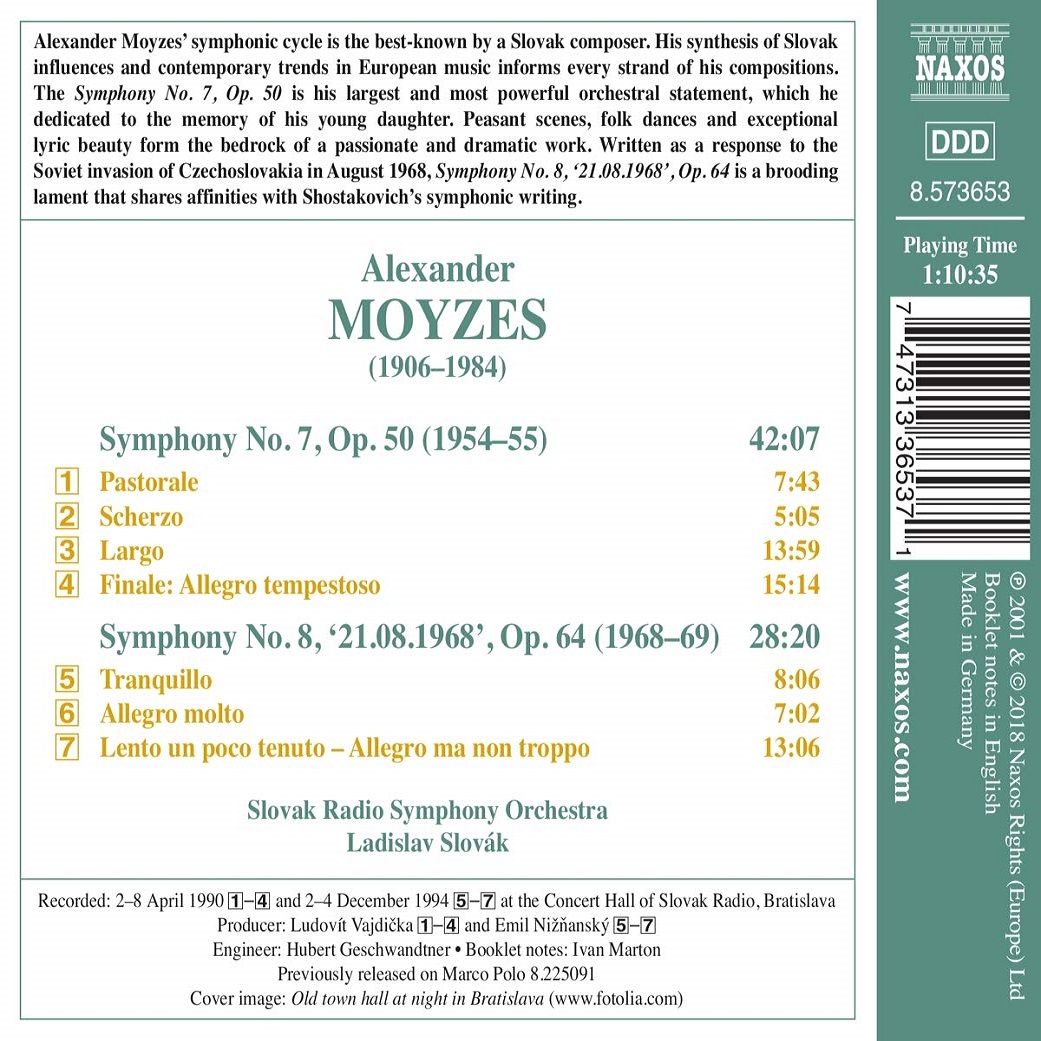 Ladislav Slovak 알렉산더 모이제스: 교향곡 7, 8번 (Moyzes: Symphonies Nos. 7, 8)