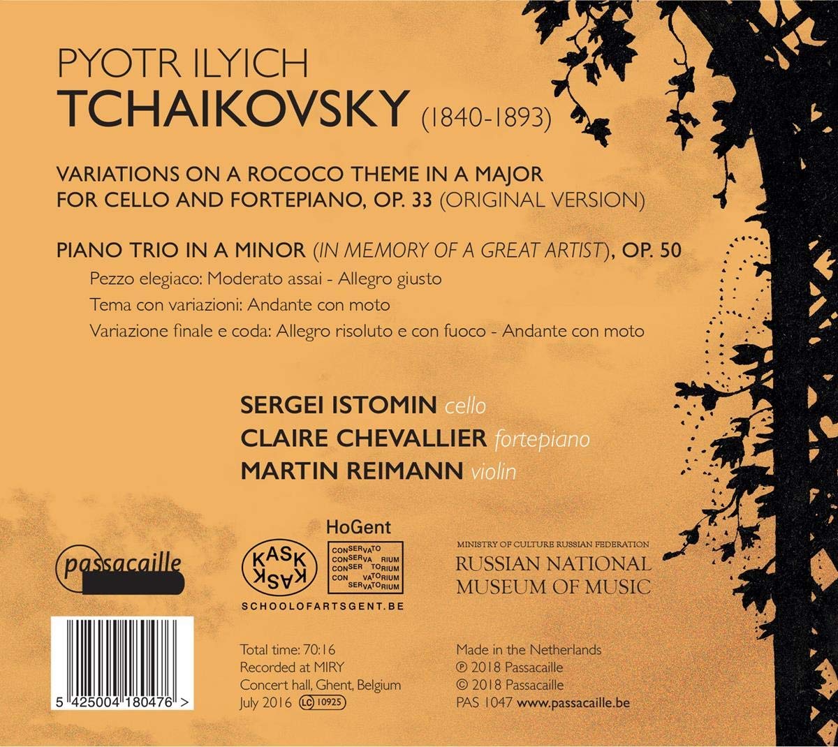 Claire Chevallier 차이코프스키: 피아노 트리오 a단조, 로코코 변주곡 (Tchaikovsky: Piano Trio & Rococo Variations)