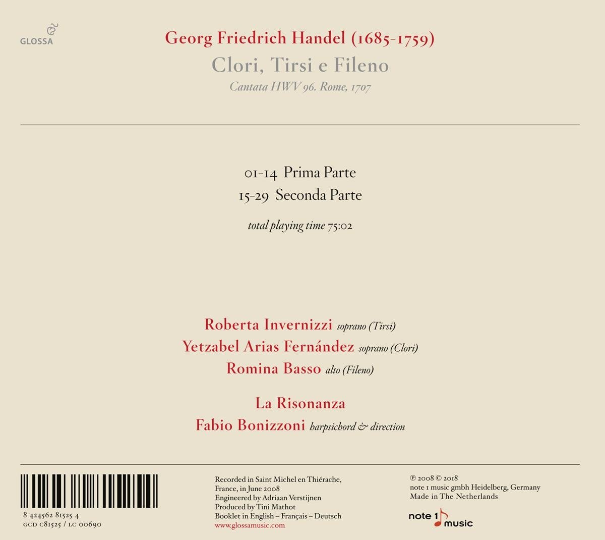 Fabio Bonizzoni 헨델: 칸타타 '클로리, 티르시와 필레노' (Handel: Clori, Tirsi e Fileno)