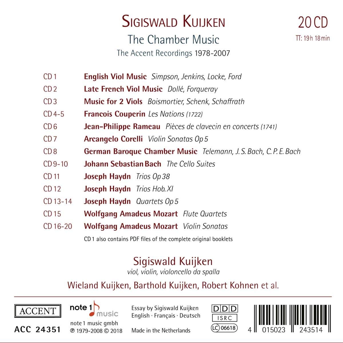 Sigiswald Kuijken 실내악 작품 모음집 (The Chamber Music - The Accent Recordings 1978-2017) 