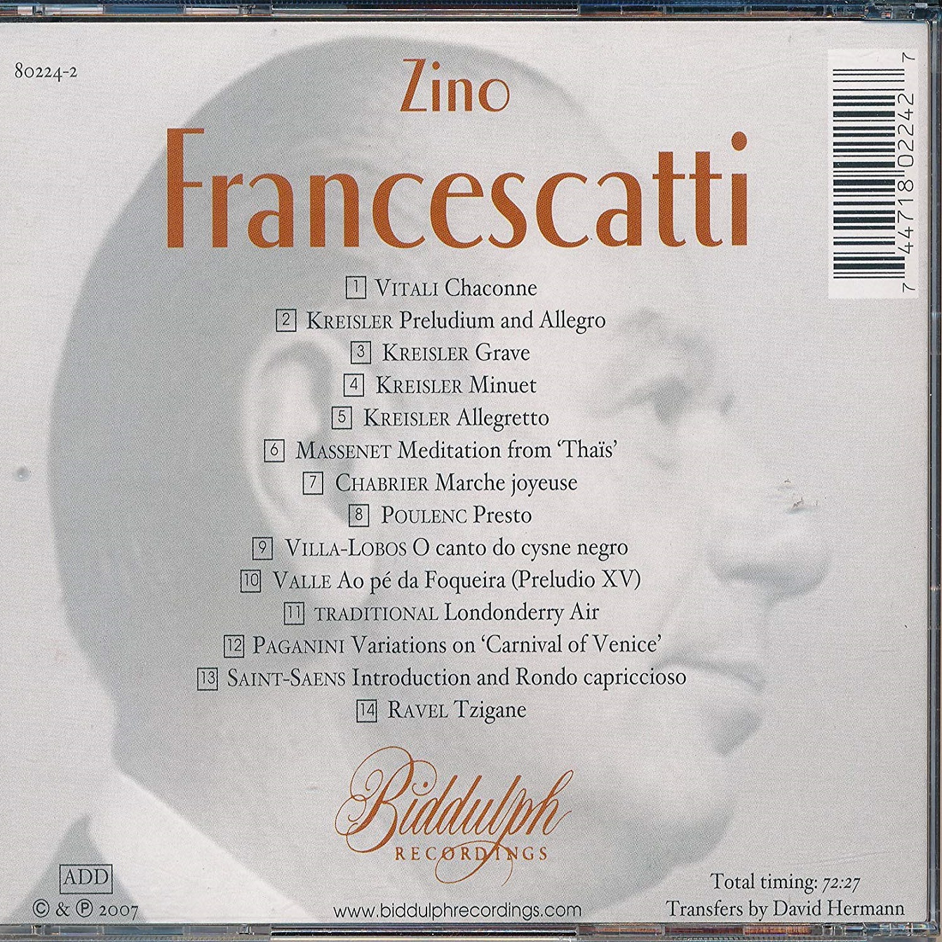 Zino Francescatti 지노 프란체스카티 바이올린 독주곡 모음집 (Encores)