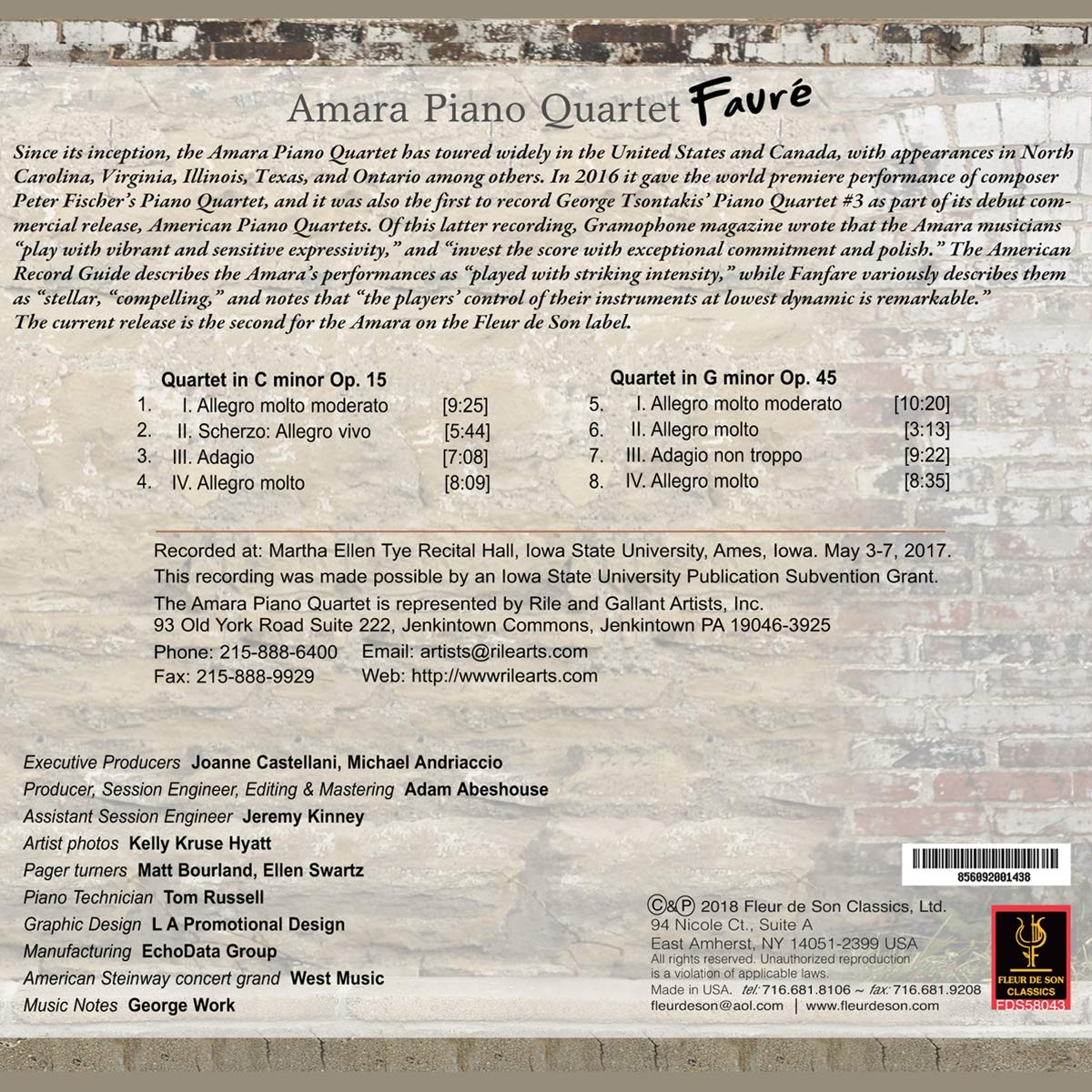 Amara Piano Quartet 포레: 피아노 사중주 1-2번 (Faure: Piano Quartet Op.15, 45)