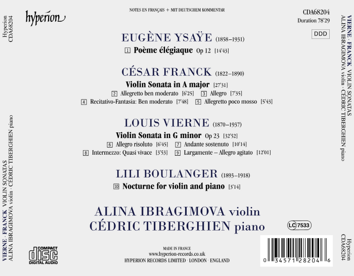 Alina Ibragimova / Cedric Tiberghien 이자이 / 비에르느 / 프랑크: 바이올린 소나타 외 (Vierne / Franck: Violin Sonatas)