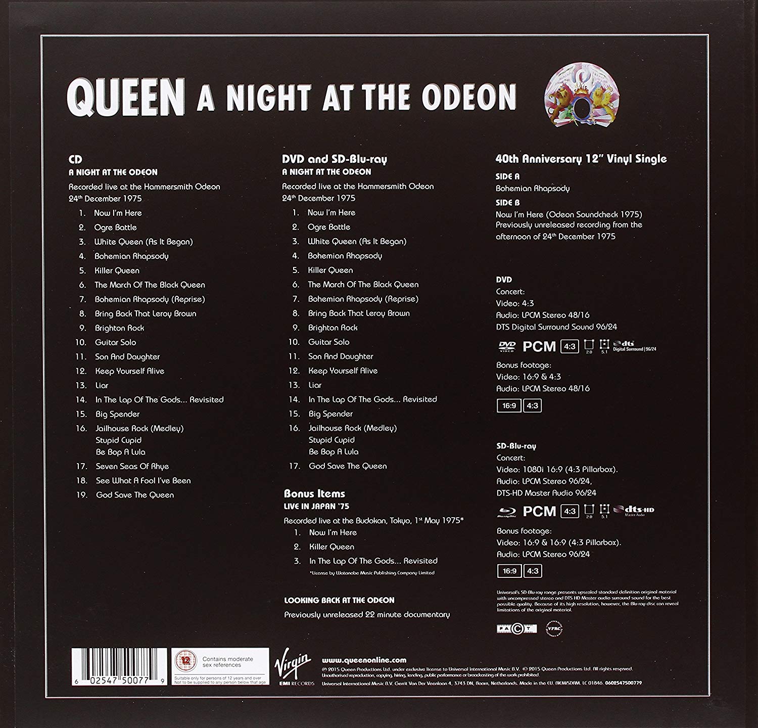 Queen - A Night At The Odeon [CD+DVD+LP+블루레이 Super Deluxe Edition]