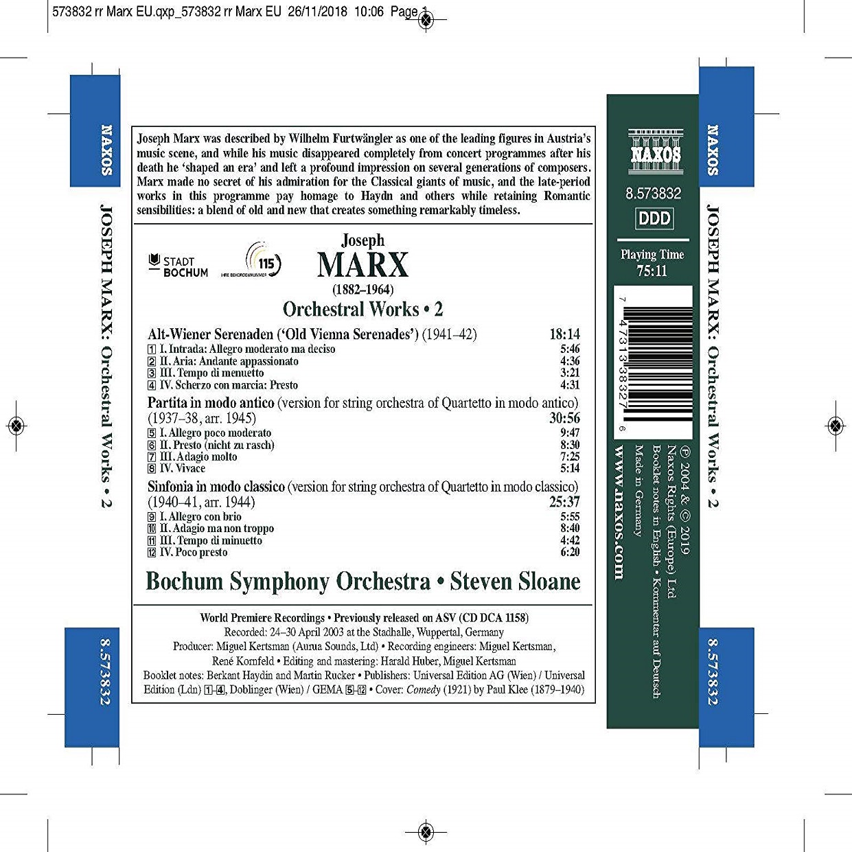 Steven Sloane 요제프 마르크스: 관현악 작품 2집 (Joseph Marx: Orchestral Works, Vol.2)