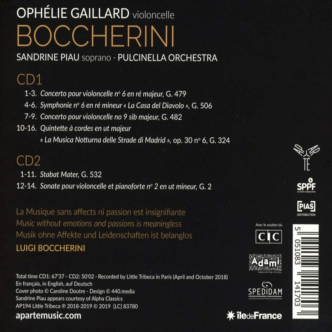 Ophelie Gaillard 보케리니: 첼로 협주곡 (Boccherini: Cello Concertos, Stabat Mater, Quintet)