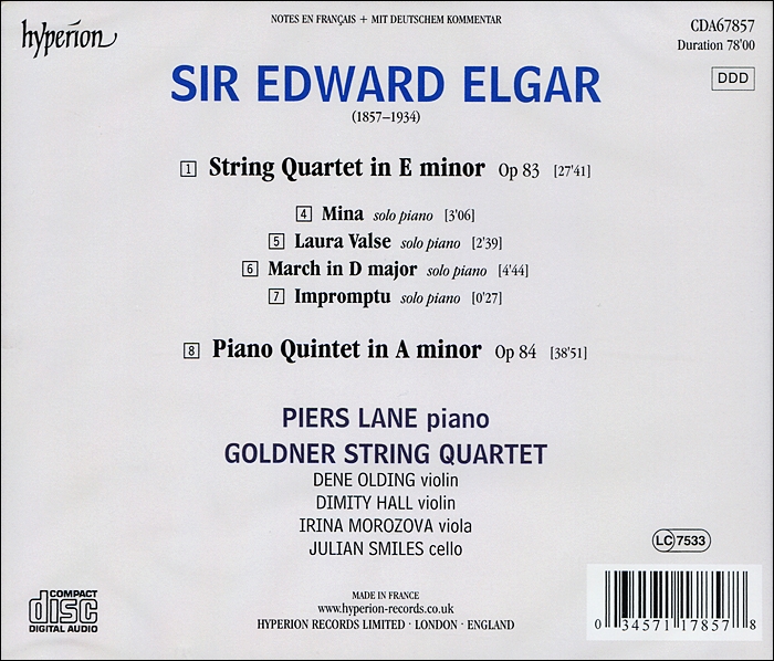 Goldner String Quartet 엘가: 피아노 5중주, 현악 4중주 (Elgar: Piano Quintet & String Quartet)