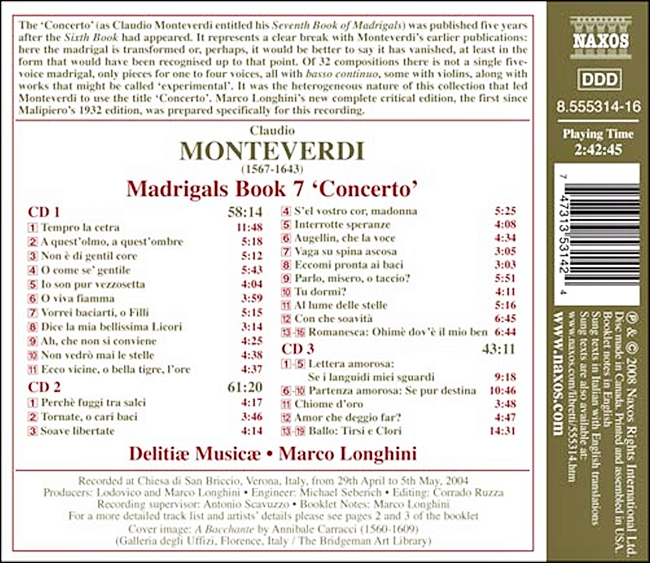 Delitiae Musicae 몬테베르디: 마드리갈 7권 (Monteverdi: Il settimo Libro de Madrigali 'Concerto', 1619)