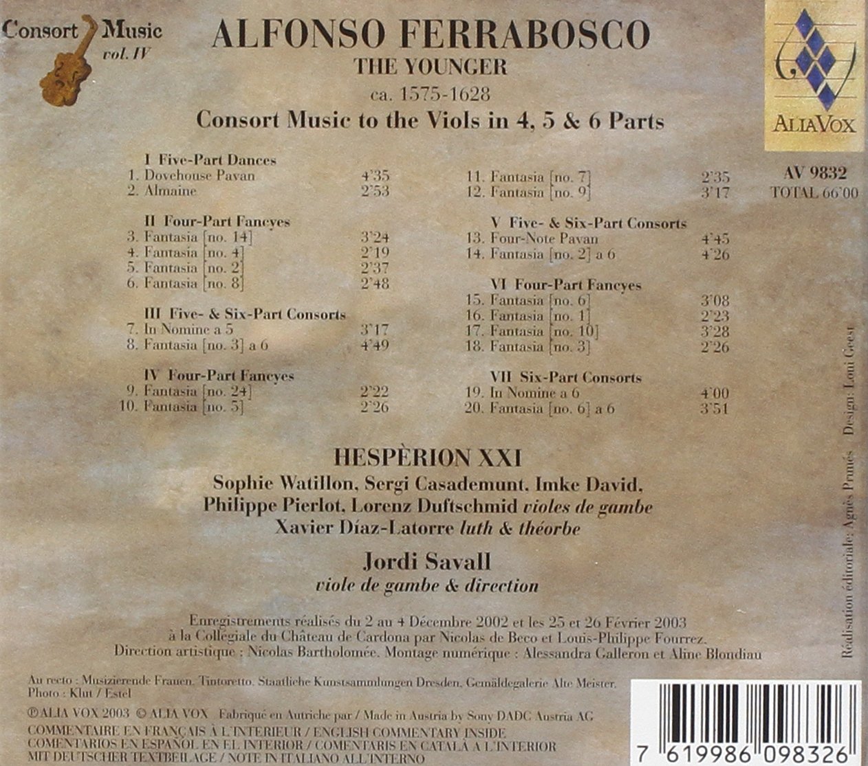 Jordi Savall 알폰소 페라보스코 2세: 콘소트 뮤직 투 더 비올스 인 4-6 성부 (Ferrabosco, A II: Consort Music for viols in 4-6 parts)