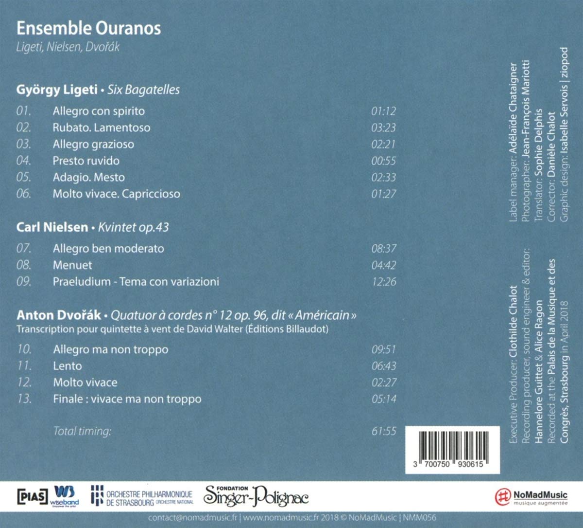 Ensemble Ouranos 드보르작: 현악 4중주 12번 '아메리카' 목관 5중주 버전 외 (Quintettes A Vent)