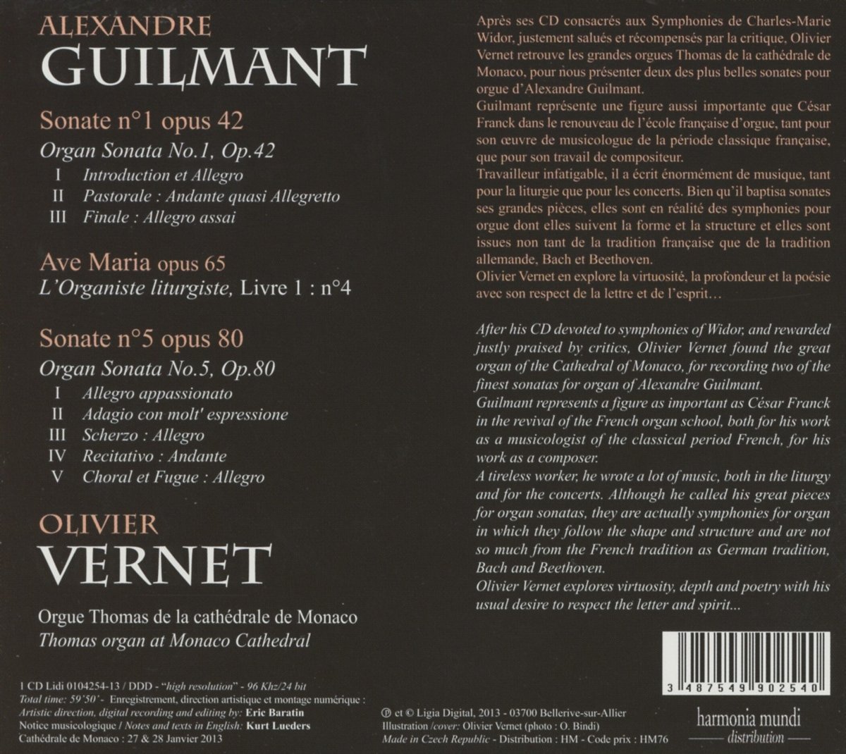 Olivier Vernet 알렉산드르 길망: 오르간 소나타 1, 5번, 아베 마리아 (Alexandre Guilmant: Organ Sonata Op. 42, 80, Ave Maria Op. 65)